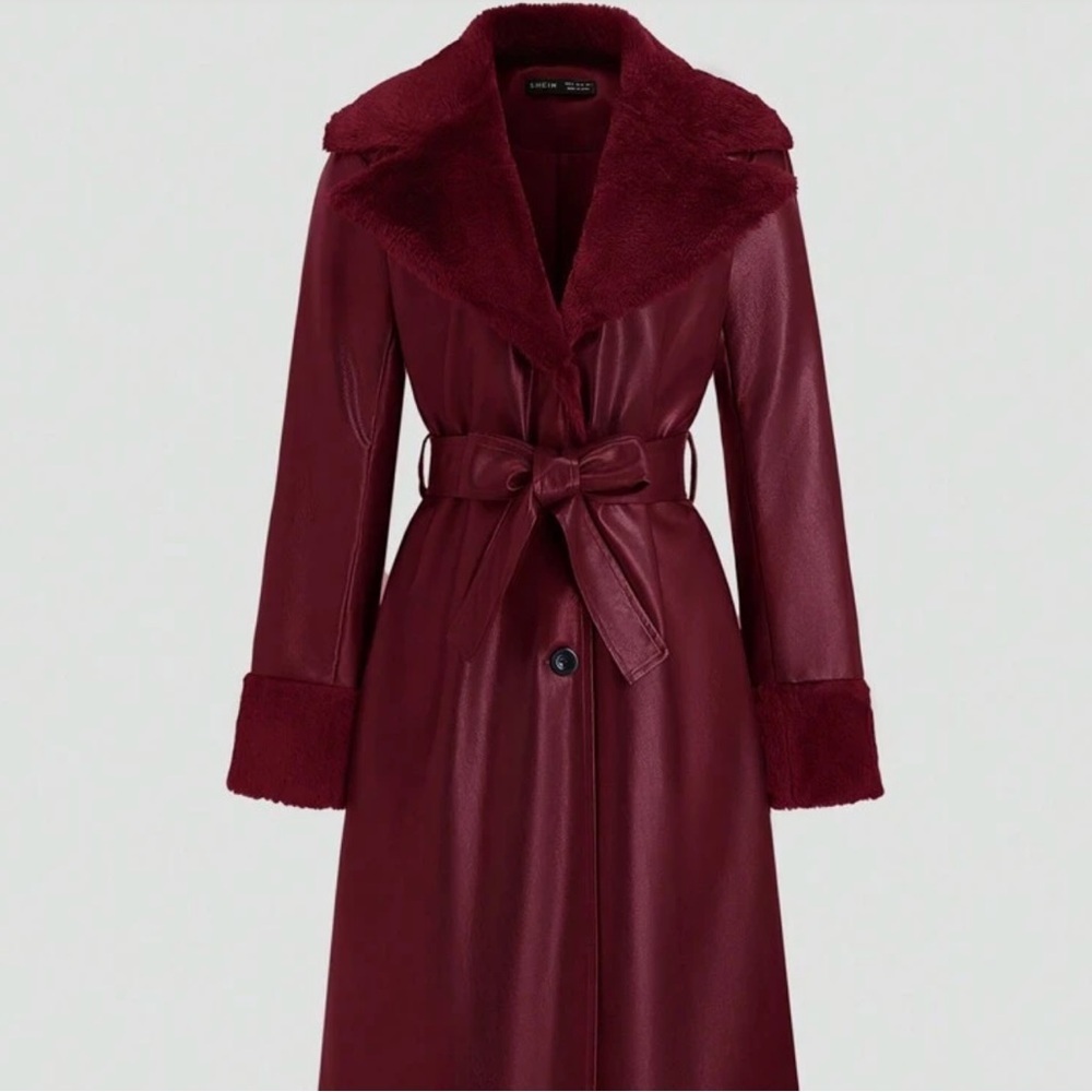 Burgundy Leather Jacket With Fur - Picture 3 of 10